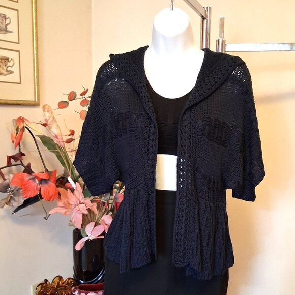 NWT Navy Blue Knit Shrug Open Front Hooded Cardigan Lightweight Ladies Sweater - Picture 3 of 7